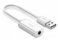 USB Ugreen US206, jack 3.5 мм (TRS 4-pin) USB 2.0, Белая